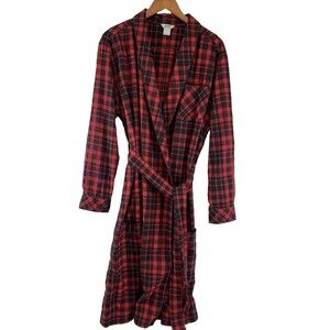 Duluth Trading Free Swingin Flannel Robe Red Black Plaid Belt Cotton Women XL